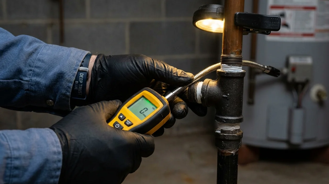 Gas leak detection with electronic sniffer by Johns Plumbing LLC in De Smet